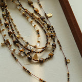 Vintage Autumn - Winter Maillard Beaded Necklace – Natural Tiger Eye Beads - floysun