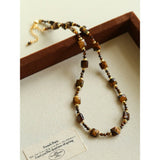 Vintage Autumn-Winter Maillard Beaded Necklace – Natural Tiger Eye Beads - floysun