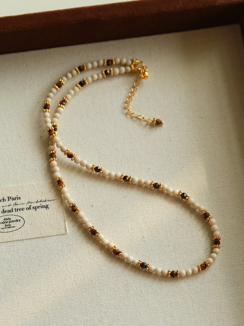 Vintage Autumn - Winter Maillard Beaded Necklace – Natural Tiger Eye Beads - floysun