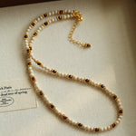 Vintage Autumn - Winter Maillard Beaded Necklace – Natural Tiger Eye Beads - floysun
