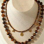 Vintage Autumn - Winter Maillard Beaded Necklace – Natural Tiger Eye Beads - floysun
