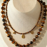 Vintage Autumn - Winter Maillard Beaded Necklace – Natural Tiger Eye Beads - floysun