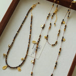 Vintage Autumn - Winter Maillard Beaded Necklace – Natural Tiger Eye Beads - floysun