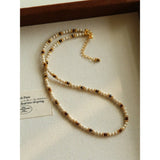 Vintage Autumn-Winter Maillard Beaded Necklace – Natural Tiger Eye Beads - floysun