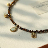 Vintage Autumn - Winter Maillard Beaded Necklace – Natural Tiger Eye Beads - floysun
