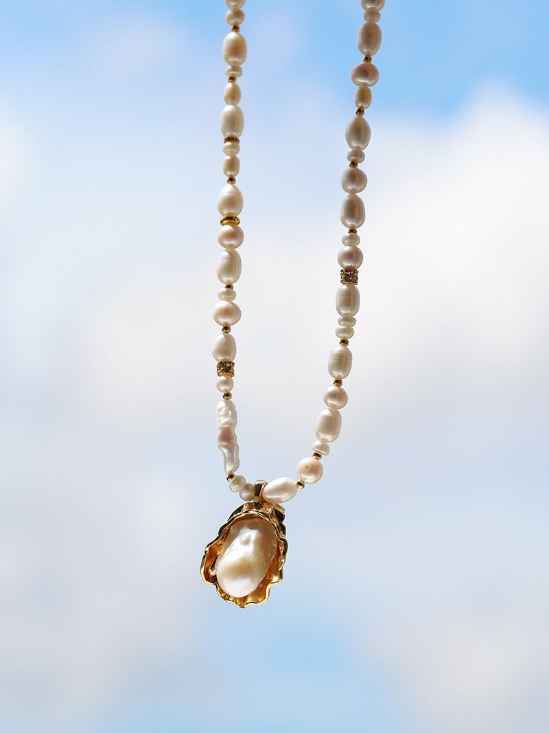 Vintage Baroque Pearl Shell Pendant Adjustable Choker Necklace - floysun