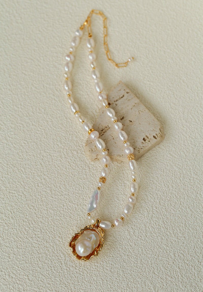 Vintage Baroque Pearl Shell Pendant Adjustable Choker Necklace - floysun