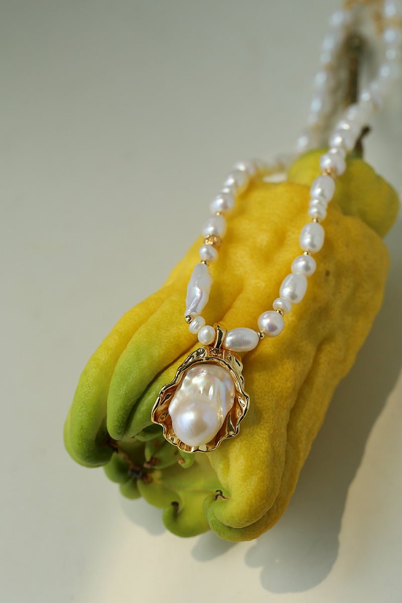 Vintage Baroque Pearl Shell Pendant Adjustable Choker Necklace - floysun