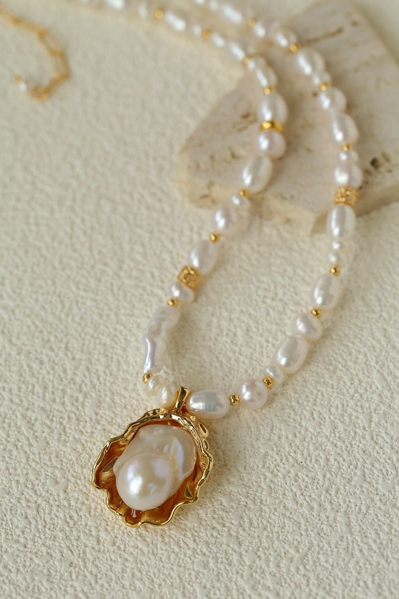 Vintage Baroque Pearl Shell Pendant Adjustable Choker Necklace - floysun