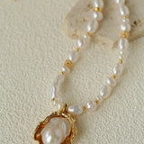 Vintage Baroque Pearl Shell Pendant Adjustable Choker Necklace - floysun