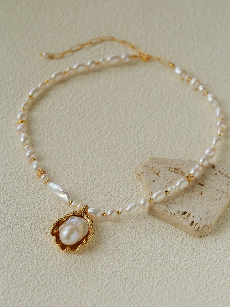 Vintage Baroque Pearl Shell Pendant Adjustable Choker Necklace - floysun