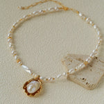 Vintage Baroque Pearl Shell Pendant Adjustable Choker Necklace - floysun