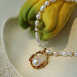 Vintage Baroque Pearl Shell Pendant Adjustable Choker Necklace - floysun