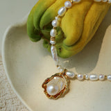 Vintage Baroque Pearl Shell Pendant Adjustable Choker Necklace - floysun