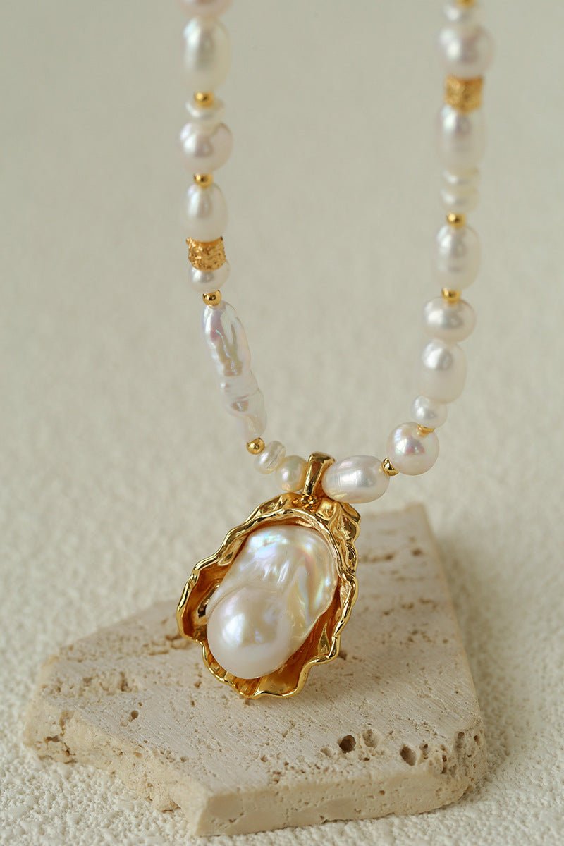 Vintage Baroque Pearl Shell Pendant Adjustable Choker Necklace - floysun