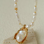 Vintage Baroque Pearl Shell Pendant Adjustable Choker Necklace - floysun