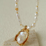 Vintage Baroque Pearl Shell Pendant Adjustable Choker Necklace - floysun