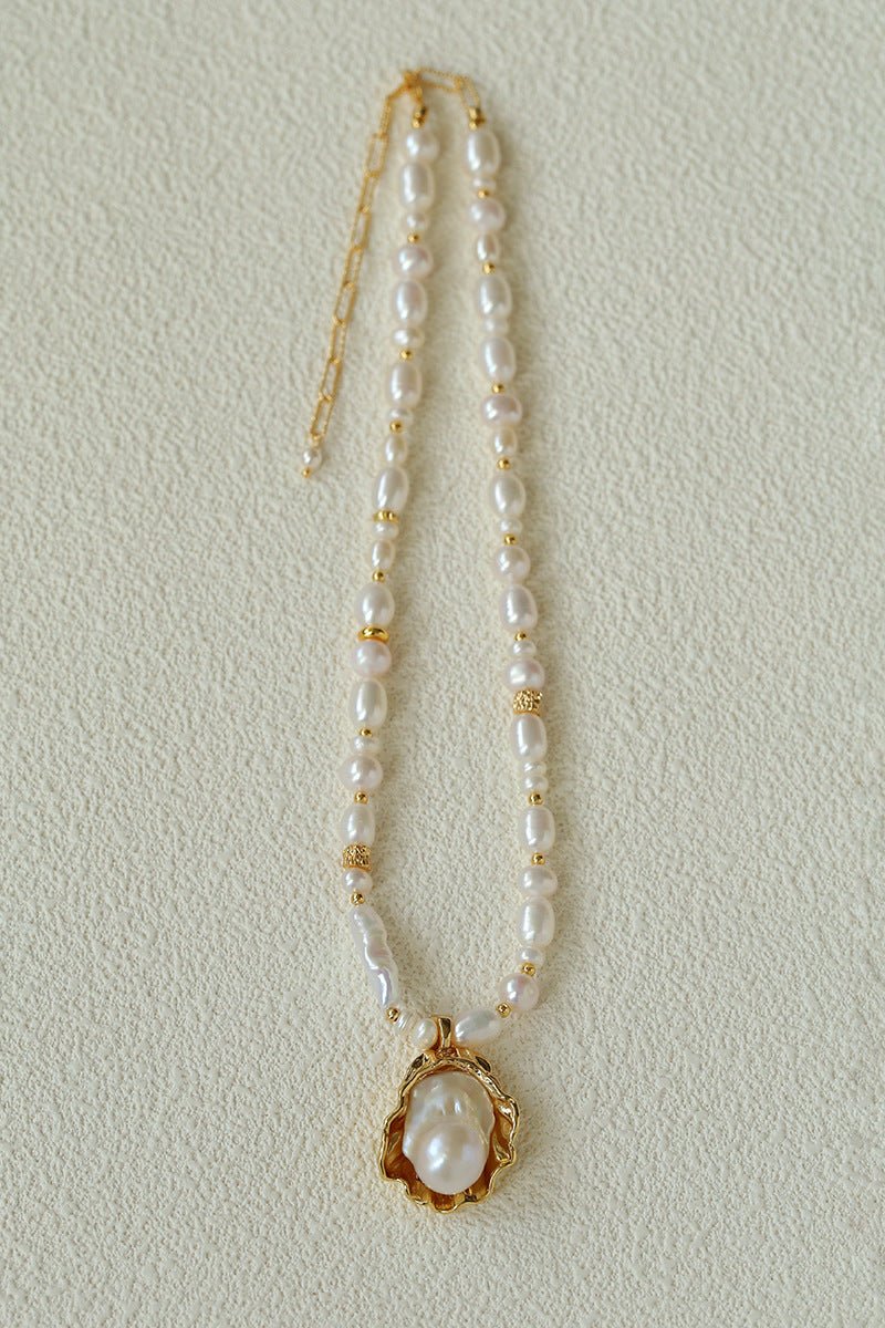 Vintage Baroque Pearl Shell Pendant Adjustable Choker Necklace - floysun