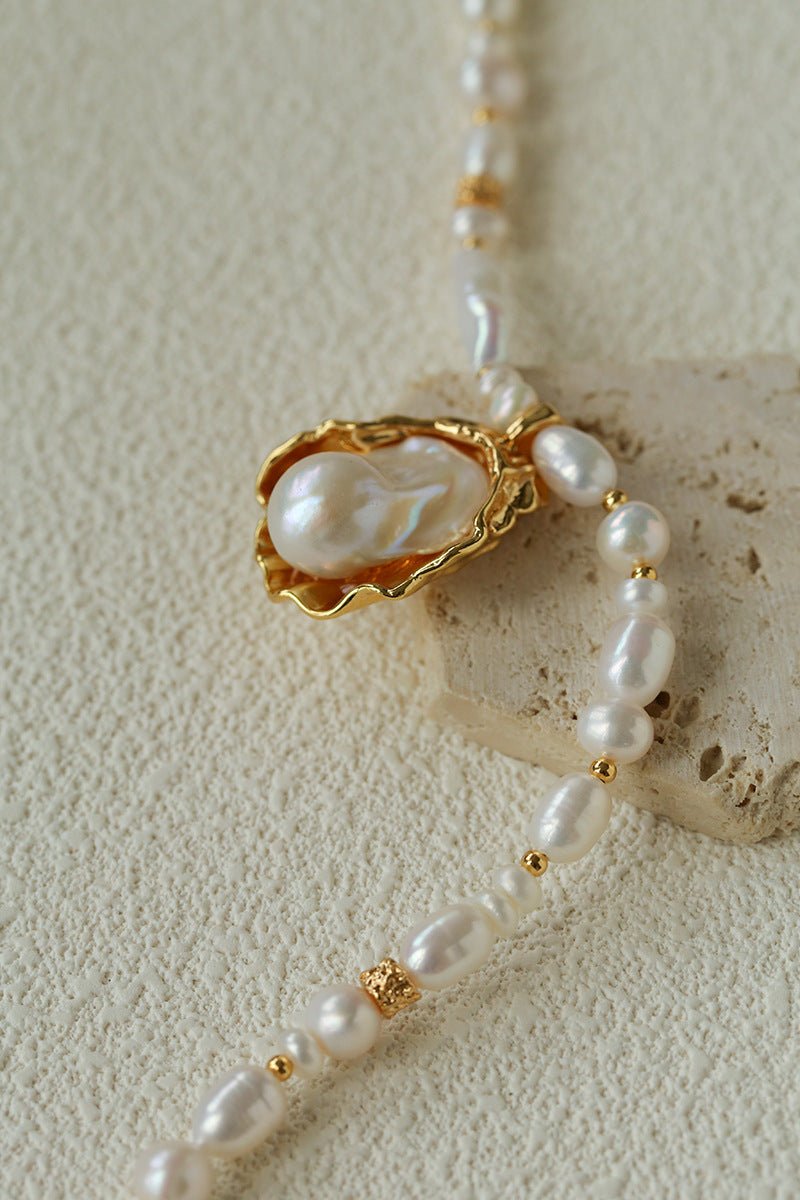 Vintage Baroque Pearl Shell Pendant Adjustable Choker Necklace - floysun