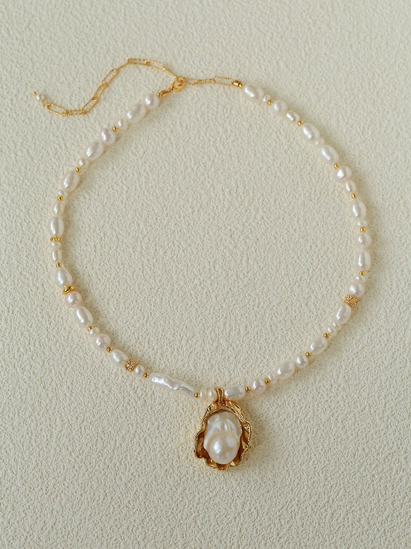 Vintage Baroque Pearl Shell Pendant Adjustable Choker Necklace - floysun