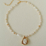 Vintage Baroque Pearl Shell Pendant Adjustable Choker Necklace - floysun