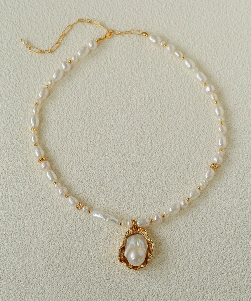 Vintage Baroque Pearl Shell Pendant Adjustable Choker Necklace - floysun