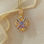 Vintage Bauhinia Flower Necklace – Purple Lab - Grown Diamond - floysun