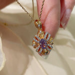 Vintage Bauhinia Flower Necklace – Purple Lab - Grown Diamond - floysun