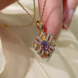 Vintage Bauhinia Flower Necklace – Purple Lab - Grown Diamond - floysun