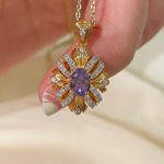 Vintage Bauhinia Flower Necklace – Purple Lab - Grown Diamond - floysun