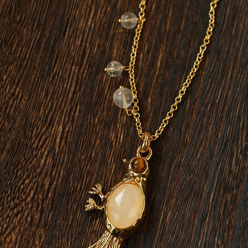 Vintage Bird Pendant Necklace with Crystal Accents - floysun