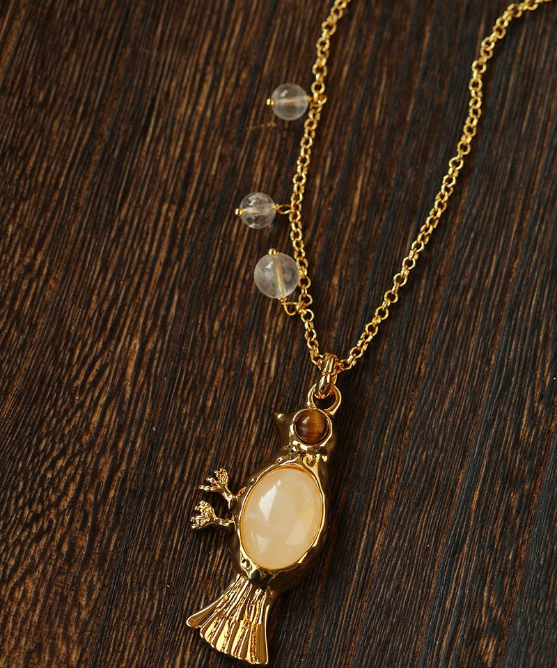 Vintage Bird Pendant Necklace with Crystal Accents - floysun