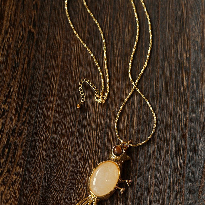 Vintage Bird Pendant Necklace with Crystal Accents - floysun