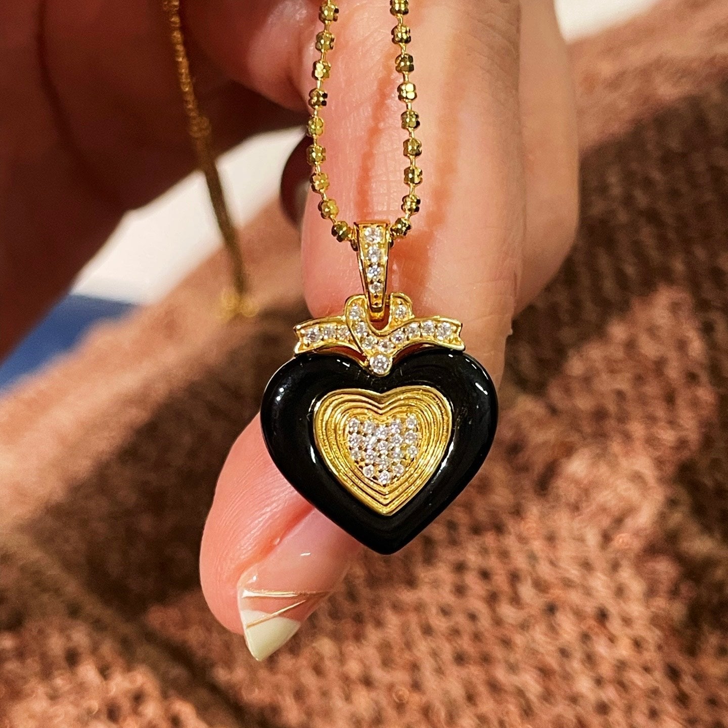 Vintage Black Agate Heart Necklace - floysun