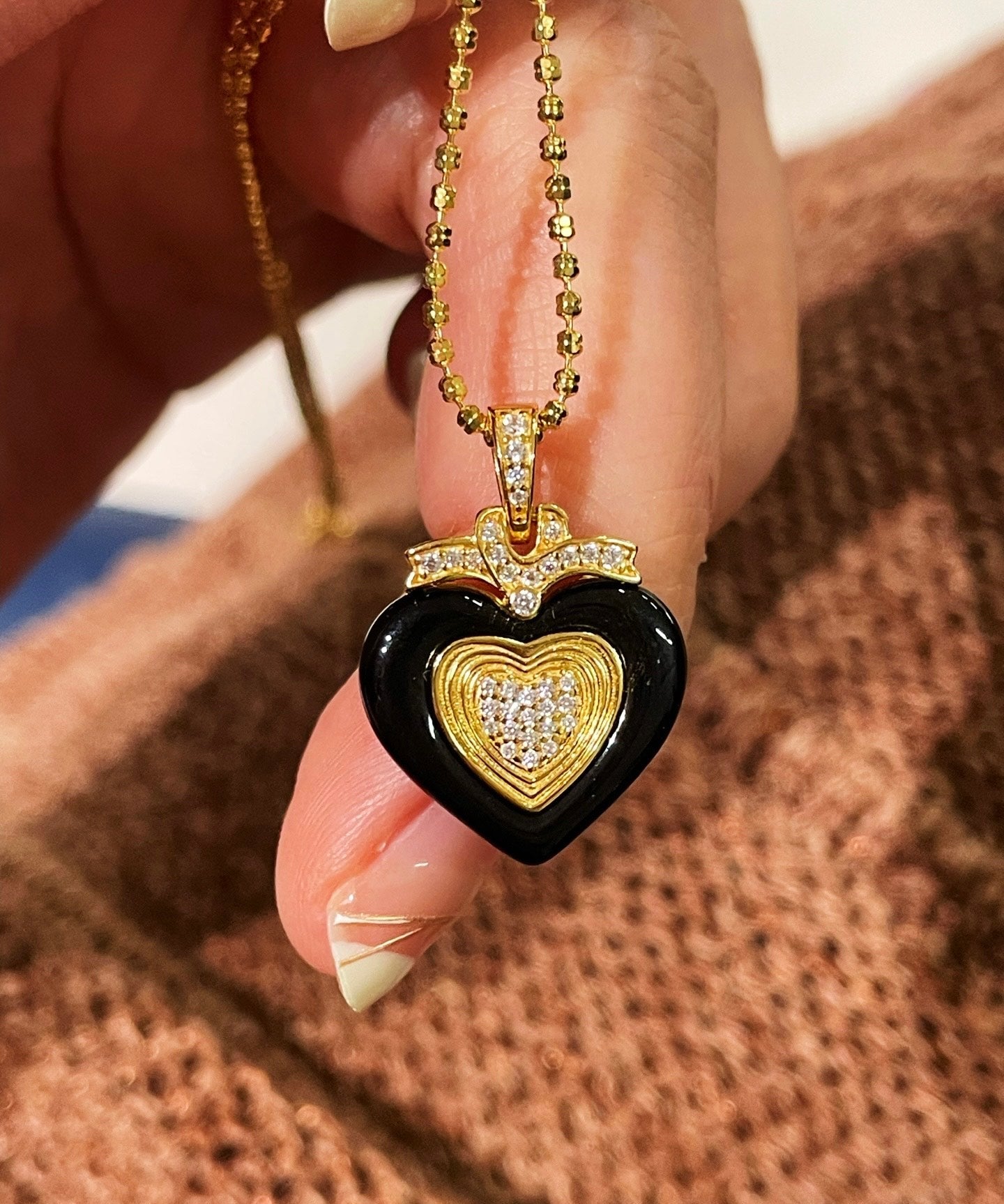 Vintage Black Agate Heart Necklace - floysun