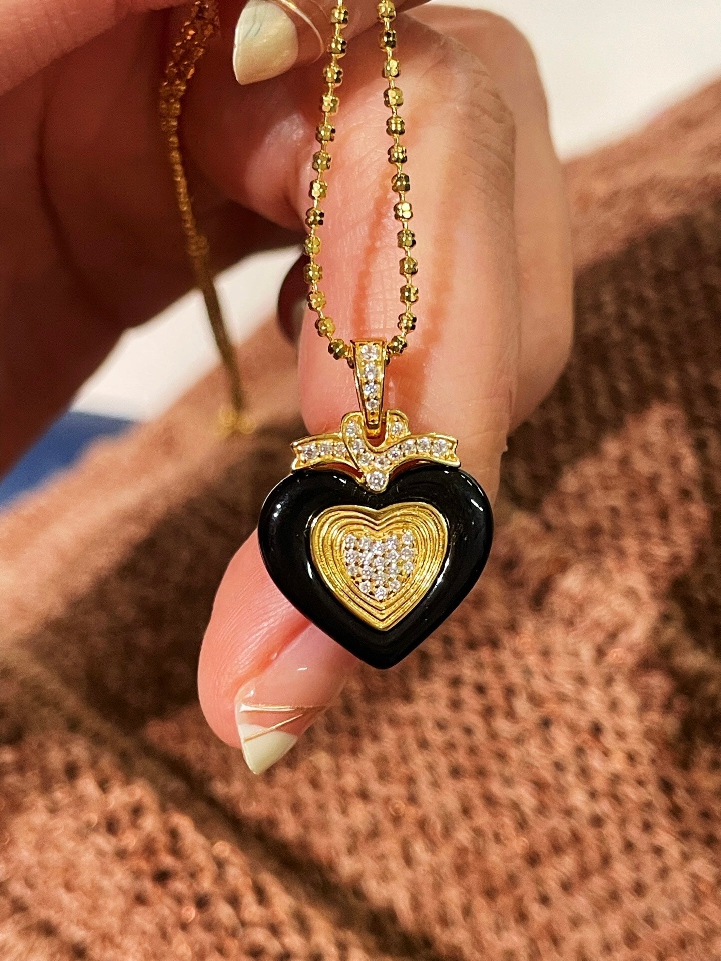 Vintage Black Agate Heart Necklace - floysun