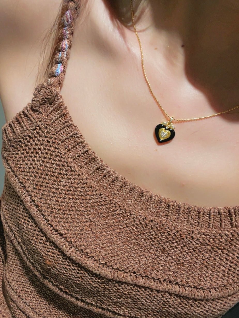 Vintage Black Agate Heart Necklace - floysun
