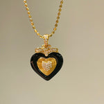Vintage Black Agate Heart Necklace - floysun