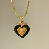 Vintage Black Agate Heart Necklace - floysun
