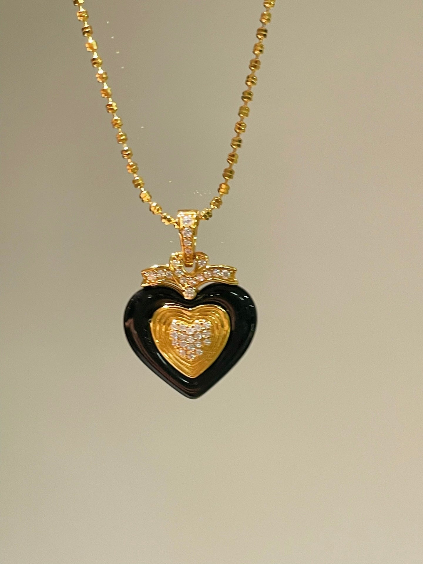 Vintage Black Agate Heart Necklace - floysun
