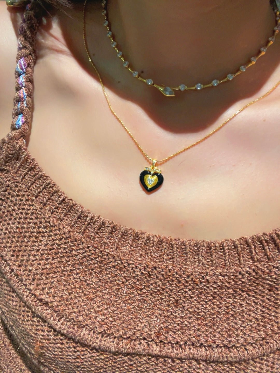 Vintage Black Agate Heart Necklace - floysun