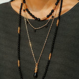 Vintage Black Agate Multi - Pendant Twisted Metal Necklace - floysun