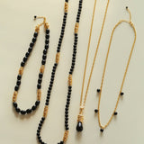 Vintage Black Agate Multi - Pendant Twisted Metal Necklace - floysun