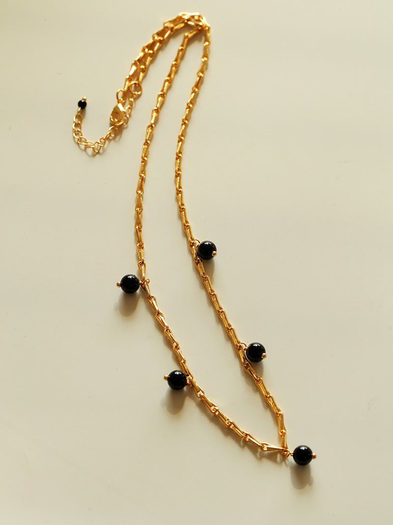 Vintage Black Agate Multi - Pendant Twisted Metal Necklace - floysun