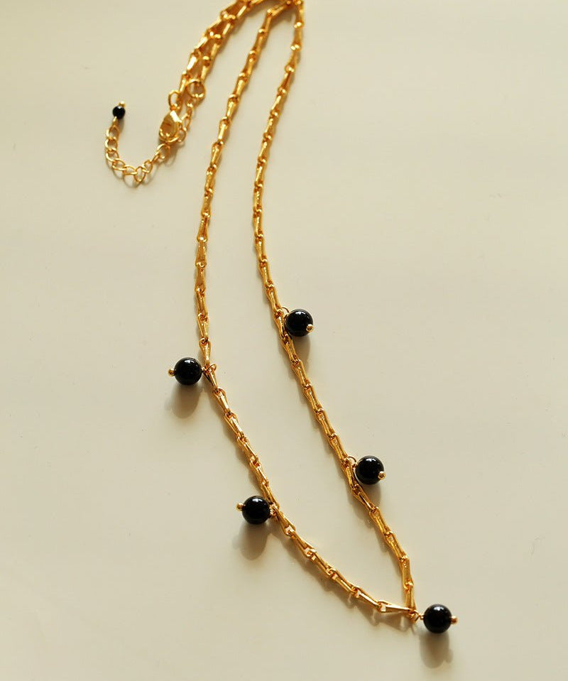 Vintage Black Agate Multi - Pendant Twisted Metal Necklace - floysun