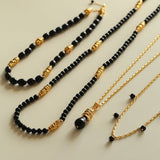 Vintage Black Agate Multi - Pendant Twisted Metal Necklace - floysun