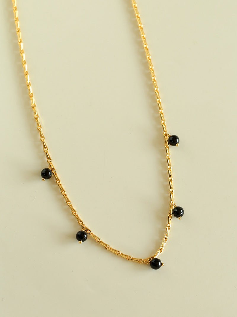 Vintage Black Agate Multi - Pendant Twisted Metal Necklace - floysun