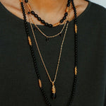 Vintage Black Agate Multi - Pendant Twisted Metal Necklace - floysun
