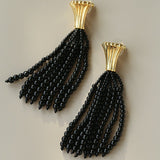 Vintage Black Onyx Tassel Long Earrings - floysun