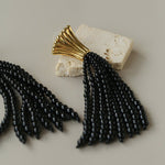Vintage Black Onyx Tassel Long Earrings - floysun